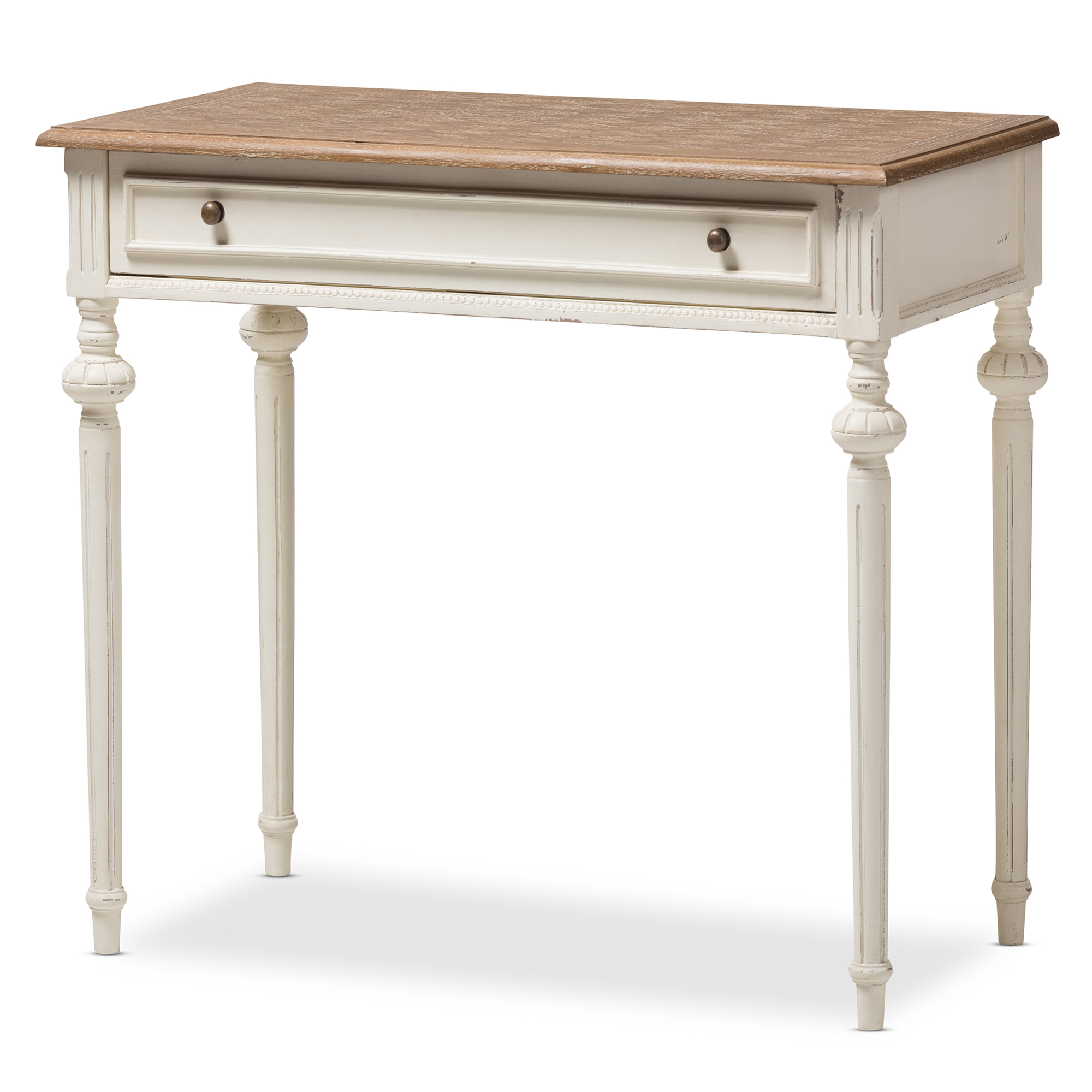 Baxton Studio Marquetterie French Provincial Weathered Oak and Whitewash Writing Desk